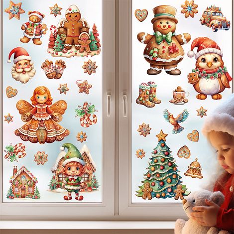 Christmas window stickers, decorative gingerbread man window stickers, removable reusable PVC window stickers for Christmas home decoration (1/4)