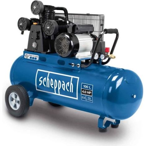 Scheppach – Compresseur 100 litres à entraînement par courroie – Pression 10 bars – Débit 550L/min – Puissance 3 Cv – Raccords rapides pour outils (1/5)