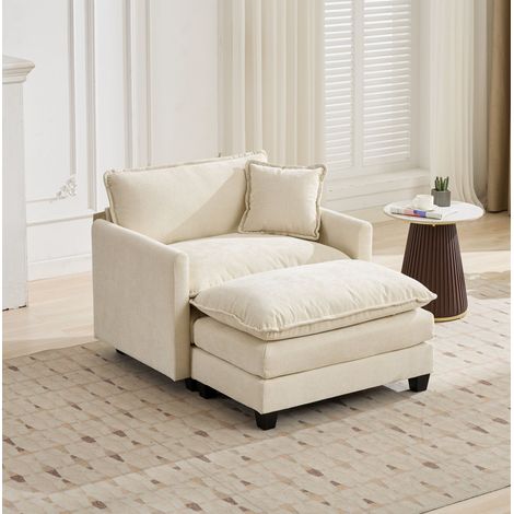 Pouf 94x58x51 cm Beige, modular, Doppelschicht-Sitz aus Chenille-Stoff MEUBLIV (1/5)