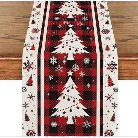 Chemin de table de Noël à carreaux Buffalo, flocons de neige, sapin de Noël, décoration hivernale saisonnière pour la cuisine et la salle à manger, 33 x 183 cm (1/5)