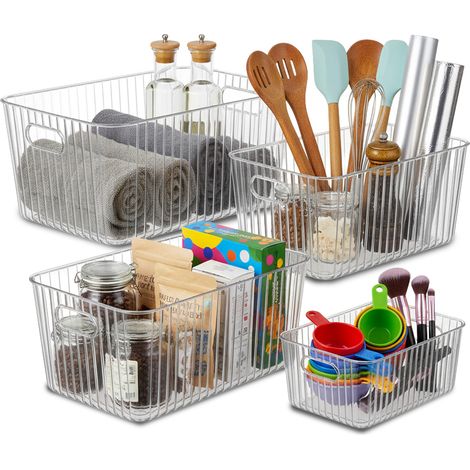 Set 4 Contenitori Trasparenti Con Manici – Impilabili E Resistenti