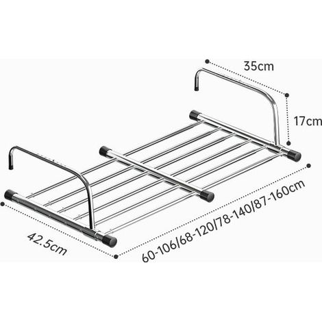 Tendedero colgante plegable Ohjijinn, telescópico de acero inoxidable, 60-106 cm de largo, para balcón, interior y exterior. (1/4)