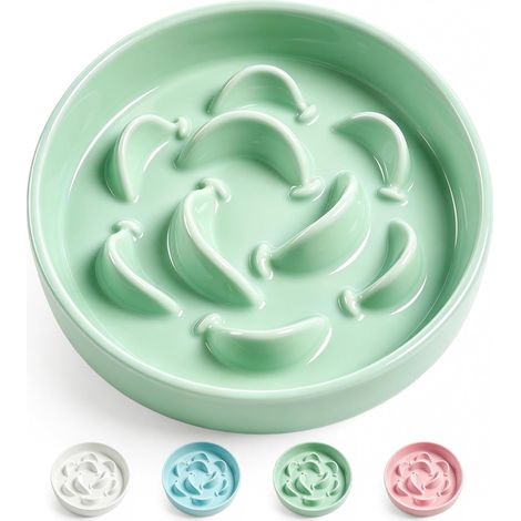 Gamelle chat anti-glouton - Céramique labyrinthe 16 cm - Pour croquettes et pâtée - Anti-glouton-Vert (1/5)