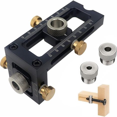 LaBlanc 2-in-1 verstellbare Holzbearbeitungs-Schraublehre, Dübelführungsset, 4 Löcher 6/8/10/12 mm Holzbearbeitungslehre für Bett, Schrank, Schraube, Locher-Locator