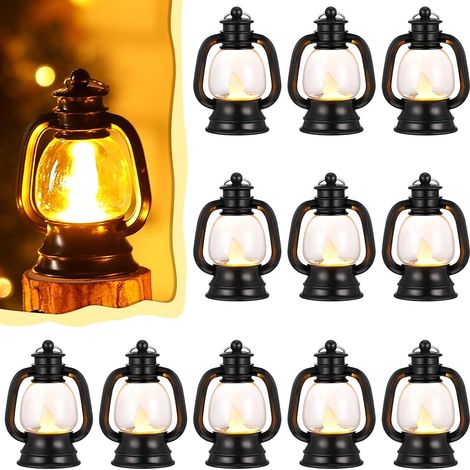 12 Mini Faroles Decorativos de 10 cm - Faroles estilo western para centro de mesa, lámparas colgantes pequeñas de estilo vintage para camping y joyería - 10 cm - Negro (1/4)