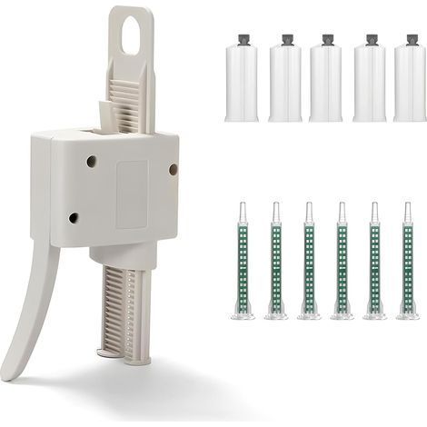 Ab Pistolet à colle époxy avec poignée et colle mélangée, distributeur de colle à 2 composants, rapport 1:2, avec 5 buses de mélange, 5 tubes de mélange de colle, rechargeables, 50 ml (1/5)