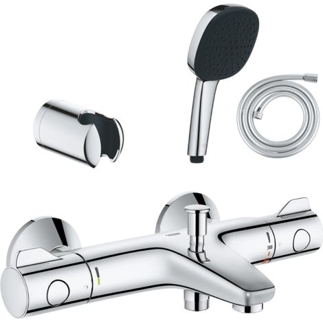 Pack mitigeur thermostatique GROHE Grotherm 800 + Douchette 2 jets GROHE Vitalio Comfort 110 + Flexible1750 mm et support