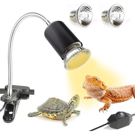 Lampe chauffante - Lampe chauffante ponctuelle - Support pour lampe chauffante - Lampe chauffante halogène - Reptiles - Rotation à 360° - Culot céramique E27 - 2 ampoules de 25 W incluses - Températur (1/5)