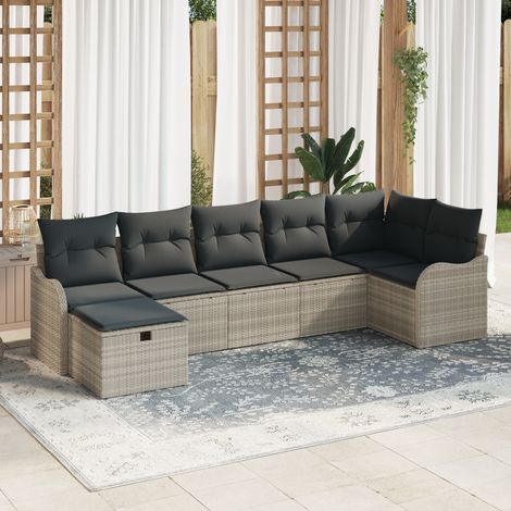 Sofa Set 7 pcs Light Grey Poly Rattan vidaXL (1/5)