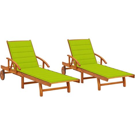 Sonnenliegen 2 Stk. mit Auflagen Massivholz Akazie