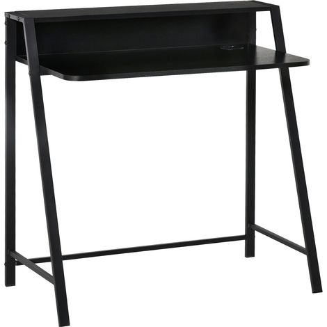 Escritorio para ordenador de MDF con balda y pasacables, estructura metálica negra 84x45x85 cm (1/5)