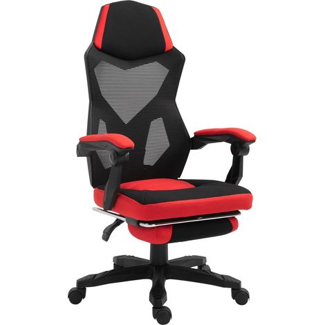 Gamingstuhl Schreibtischstuhl Ergonomischer Bürostuhl Mit Fußstütze Höhenverstellbar Polyester Schwarz+Rot 58 X 72 X 112-122 Cm