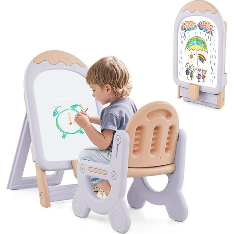 Cavalletto da disegno per bambini con sedia pieghevole e regolabile in altezza 53 x 42 x 73-86 cm creativo e comodo in HDPE viola 200011424