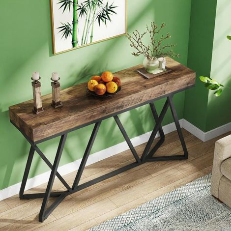 Console rustique de 140 cm en bois, idéale pour une entrée ou un salon. (1/5)