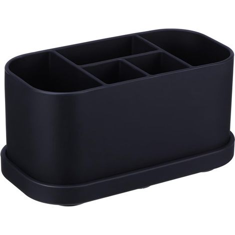 Scatola portaoggetti - Porta spazzolini con 5 scomparti - Organizzatore per spazzolini con foro di drenaggio - Porta spazzolini in silicone con ventosa - Bagno (1/5)