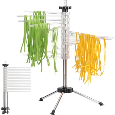 Tendedero plegable para pasta fresca - Secador de pasta grande y compacto - Capacidad para hasta 2 kg de pasta fresca - Plateado (1/5)