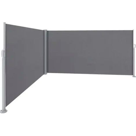 [GEBRAUCHT] B-Ware Doppel Seitenmarkise Rollo Sichtschutz Windschutz Stoff Grau Aluminium Pfosten