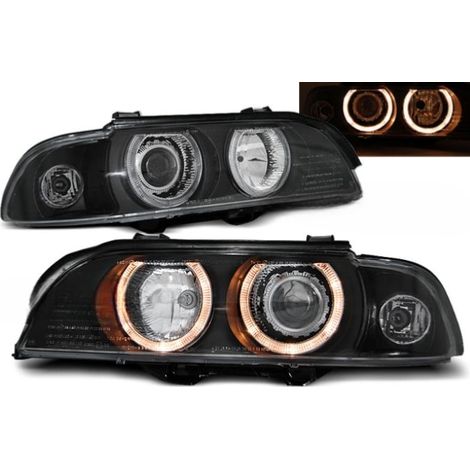 Paire de feux phares BMW serie 5 E39 de 1995 a 2000 angel eyes xenon noir-27361216 (1/2)
