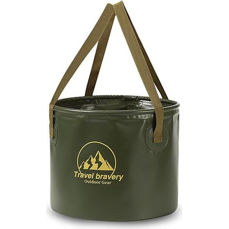 Seau pliable et portable de 10 L pour l'extérieur - Idéal pour les pique-niques et la pêche - Grande capacité - Convient pour le camping, la randonnée et le lavage de voiture - Vert foncé (1/5)