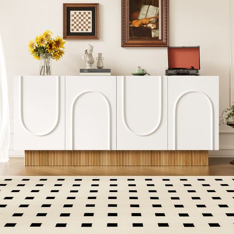 Credenza a 4 ante - 160x75x38 cm - ampio spazio di contenimento - struttura essenziale a forma di U - scomparti multipli - Bianco (1/5)