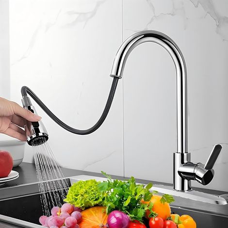 1 - Robinet de cuisine - Mitigeur extractible - Rotation 360° et 3 modes de jet - Pour évier domestique - Chrome - 60cm (1/5)