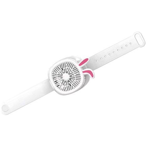 Mini-USB-wiederaufladbarer Wecker mit Ventilator, 3 Geschwindigkeitsstufen, tragbar, mit farbigen LED-Leuchten, weißes Hasenmotiv (1/5)