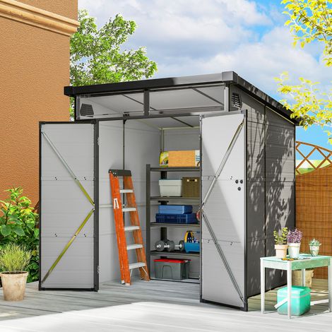 Abri de jardin en polypropylène 3.24 m² cabane de jardin avec double porte et fenêtres. 190 x 191 x 215 cm. gris