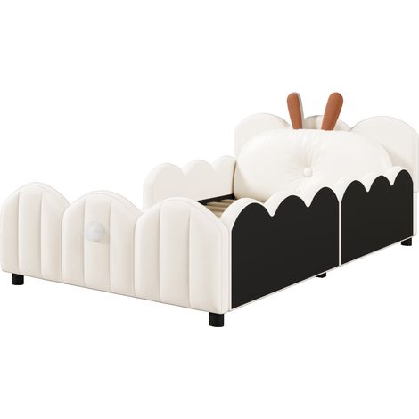 Letto a piattaforma imbottito 90x200 cm beige con cuscino motivo coniglio