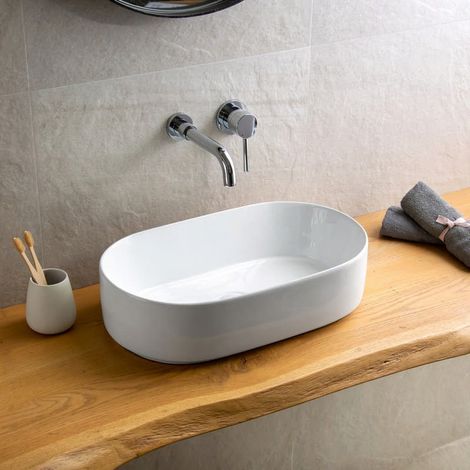 Lavabo bagno da appoggio ovale 53cm ceramica bianca  KLY-5300 kamalu