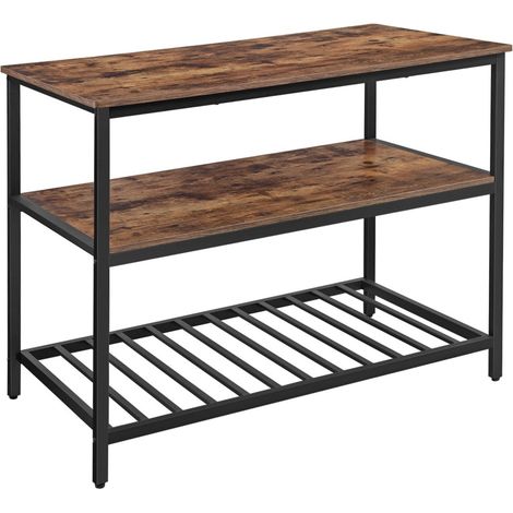 Estante de cocina de 3 niveles estantería de almacenamiento con superficie de trabajo estructura de acero estable 120 x 60 x 90 cm fácil de montar marrón rústico y negro 120002510