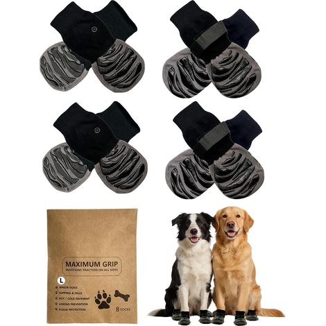 Lot de 4 paires de chaussettes antidérapantes pour chien, avec sangles réglables, protection de pattes en coton doux avec grip en silicone, housse anti-léchage pour sols durs, pour chiens de petite (1/5)