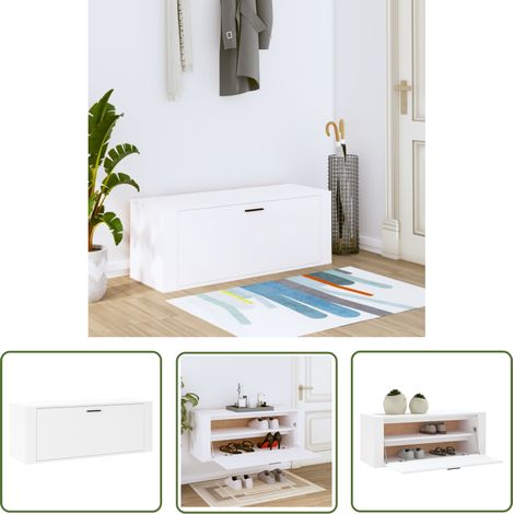 The Living Store Armoire à chaussures murale Blanc 100x35x38cm Bois d'ingénierie - Armoire À Chaussures - Étagère Chaussure - Rangement Chaussures - Meubles Entrée - Stockage Chaussures (1/5)