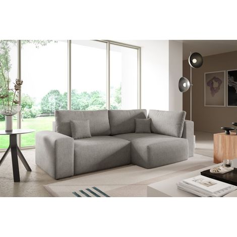 Ecksofa Schlafsofa Sofa ARONA in Stoff Centaur Graubeige Ottomane Rechts