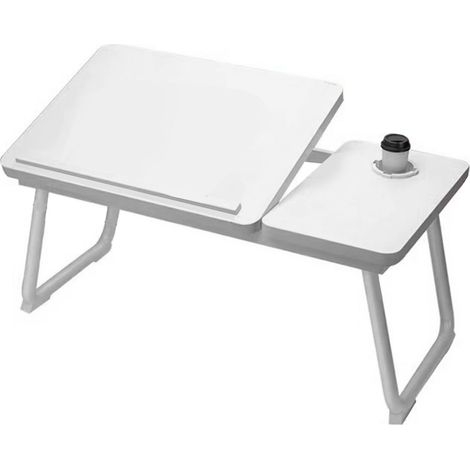 Table de lit pliante multifonctionnelle avec porte-gobelet et plateau relevable pour ordinateur portable, idéale pour la maison, les dortoirs et les bureaux. Bureau/chambre d'étudiant.