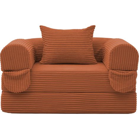 Fauteuil Convertible en Velours Côtelé orange avec Individuel convertible orange et futon pliant gain de place,120×85×65cm (1/5)