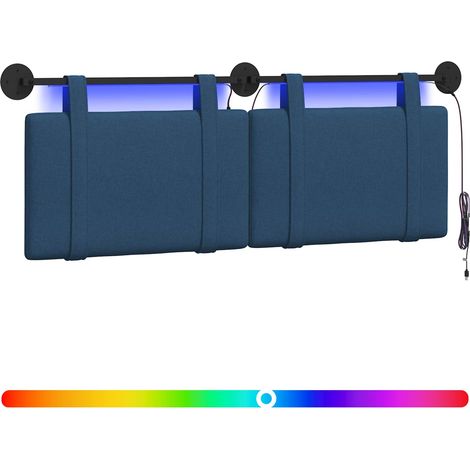 Hanging Headboard with LED Light Blue Fabric vidaXL