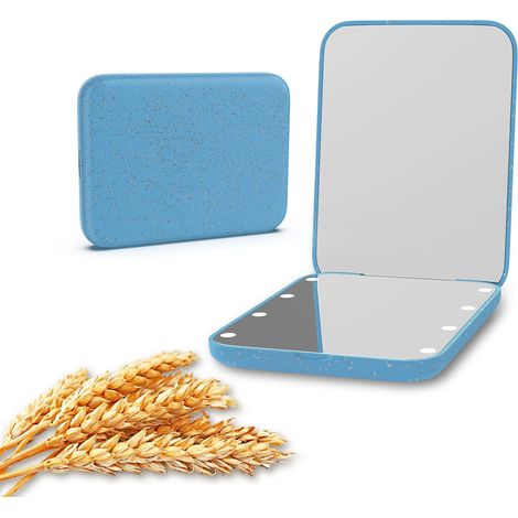 Miroir de Poche en Paille de Blé - Grossissant 1X/3X pour Sac à Main, Éclairé en Fibre de Plastique, Pliable, Compact (1/5)