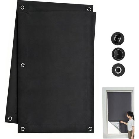 Lot de 2 stores pare-soleil à ventouses 60 x 115 cm – Protection UV et chaleur – Rideau occultant sans perçage pour fenêtre, bureau et toit ouvrant – Noir (1/2)