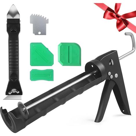 Kit pistolet à calfeutrer silicone anti-goutte 310 ml, outil de retrait et finition de calfeutrage tout-en-un pour joints cuisine, salle de bain, fenêtres et lavabos, avec coffret cadeau