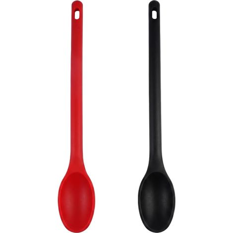 Shimmeroo Set of 2 silicone kitchen spoons with long handles, heat-resistant, for mixing and serving food (1/5)
