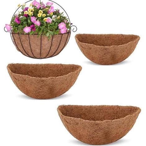 Doublure demi-ronde de 40 cm en fibre de coco pour panier à fleurs suspendu, panier mural en fibre de coco,4 piece (1/3)