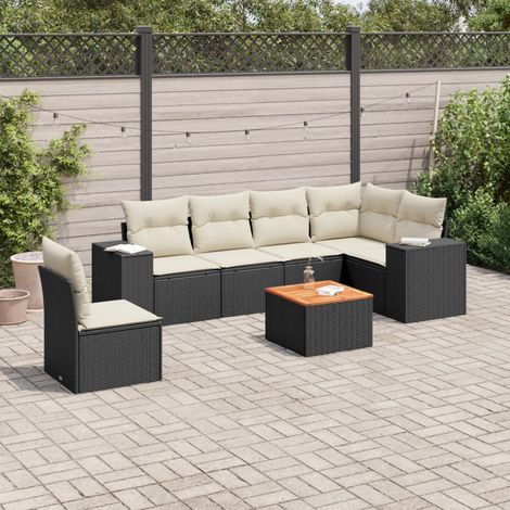 vidaXL Salon de jardin 7 pcs avec coussins noir résine tressée (1/3)