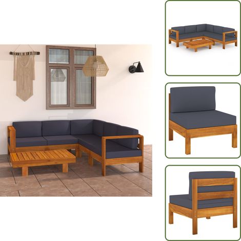 Salotto da giardino - vidaXL Set Divani Giardino 6 Posti Cuscini Grigi Scuro Massello Acacia - Divano in acacia