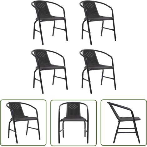 The Living Store Chaises de jardin lot de 4 Rotin plastique et acier 110 kg - Chaise De Jardin - Ensemble De Chaises - Meubles De Jardin - Rotin Plastique - Chaise Extérieure (1/5)