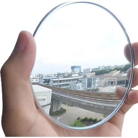 Miroir à selfie classique convexe avec cadre gris de 9,5 cm - portable - grand angle - réfléchissant - modèle rond - idéal pour les voyages - format compact - 9,5 cm (1/3)