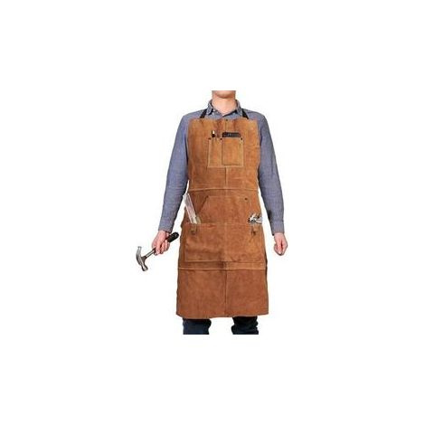 Tablier En Cuir - 6 Poches À Outils - Résistant À La Chaleur Et Ignifuge - Ajustable M À XXL - Pour Atelier Menuiserie Soudure (1/5)