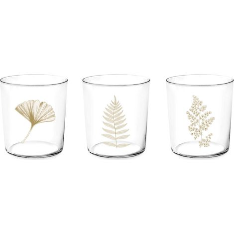 Set de 12 Verres 350 cc Verre Ultra-Fin Transparent avec Décorations Dorées Compatible Lave-Vaisselle jusqu'à 50°C