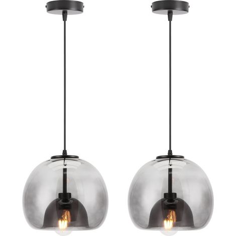 2PCS Suspension Ronde Plafonnier D'Intérieur Vintage Suspension Luminaire En Verre Lustre Rétro Suspension Moderne Noir (1/5)