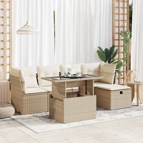 vidaXL Juego de sofás jardín con cojines 6 pzas ratán sintético beige (1/5)