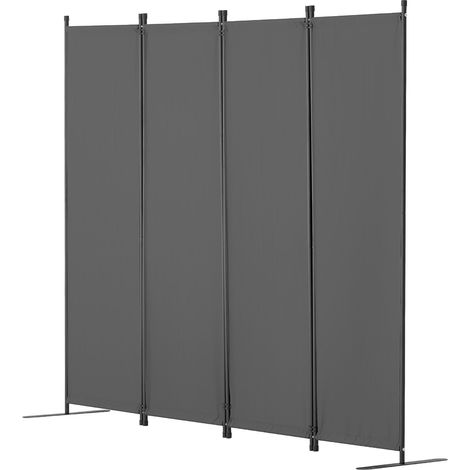 Paravent 4 panneaux, cloison pliante en tissu gris clair pour bureau, chambre, salle à manger, étude. (1/5)